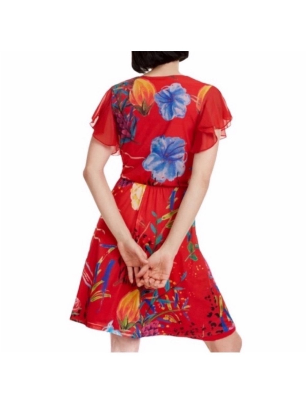 Desigual Miranda NWT bohemian feminine faux wrap red floral sexy dress medium - Picture 6 of 16